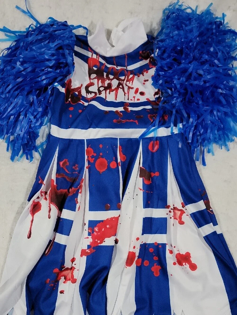 Ikali Blue, White and Red Girls Zombie Cheerleader Costume with Pom-Poms 3t/4t
